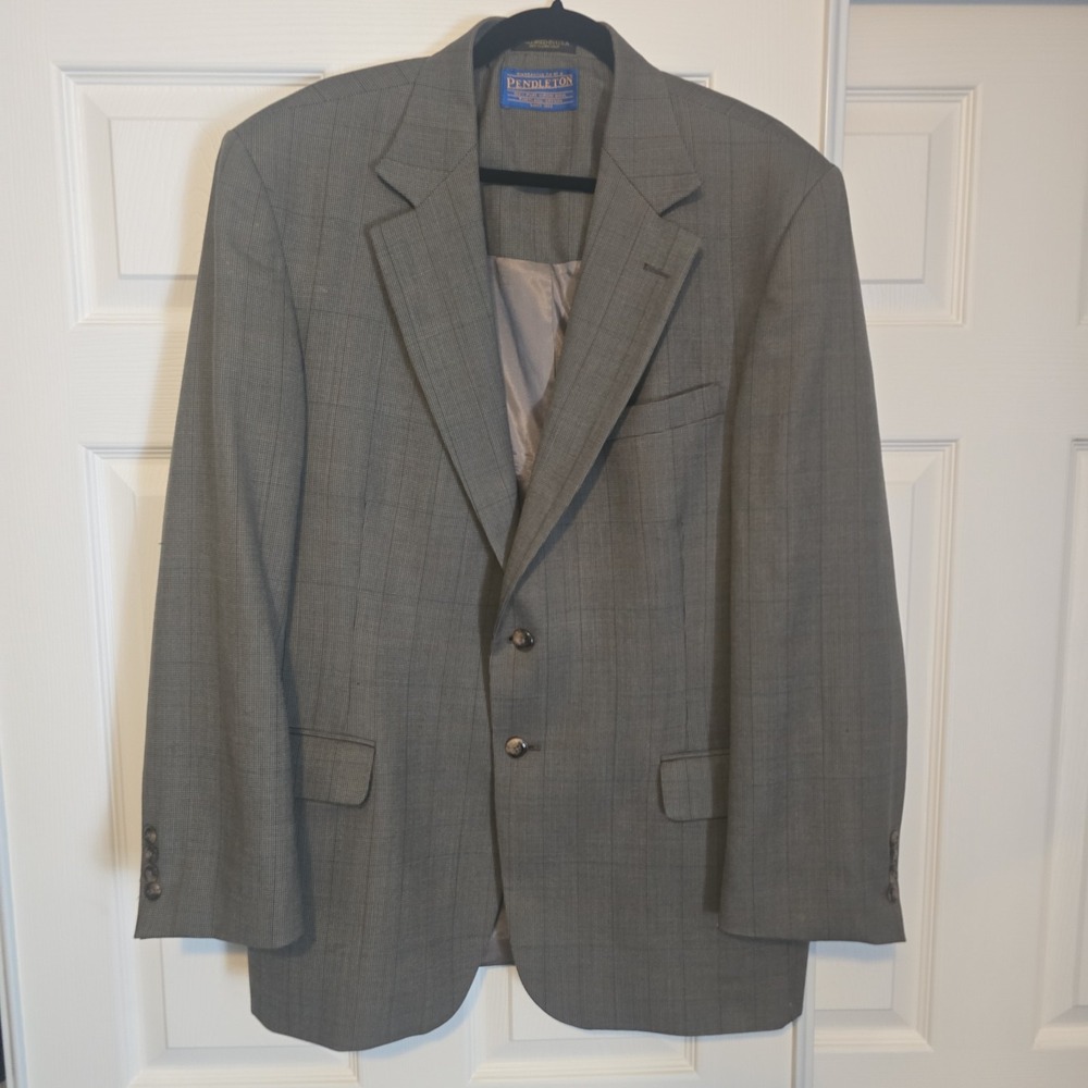 Vintage Pendleton Wool Blazer 44R 46R Olive Green Rust Windowpane Sport Coat USA